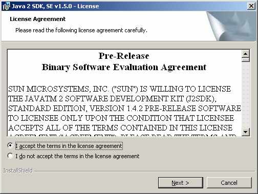 License Agreement Screen