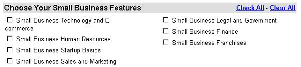 Yahoo.com multiple checkbox options